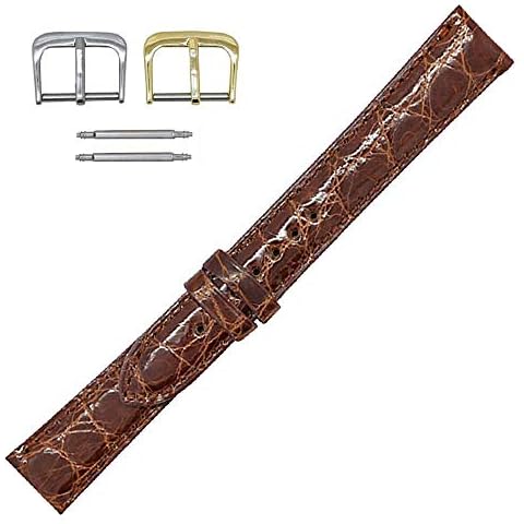 Real Leather Creations Exotic Watch Band Alligator Watch Strap with Hand-Painted Edges | Watch Band with 2 Interchangeable Silver And Gold Buckles & Complementary Spring Bars Cover