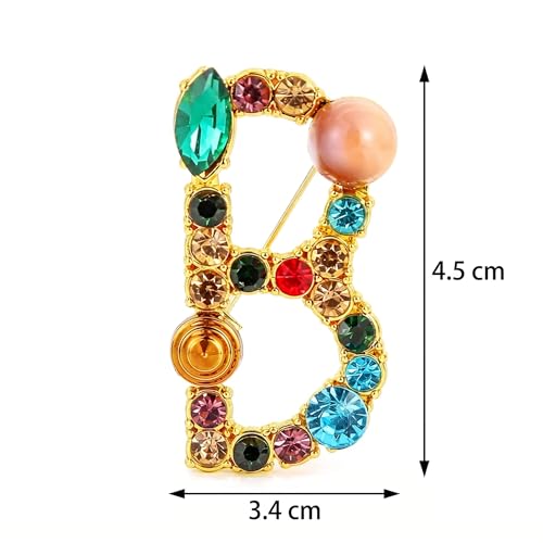 Image of Initial Brooch Pins A-Z 26 Letters Brooches For Women Colorful Enamel Alphabet Pin Pearl Crystal Lapel Pin