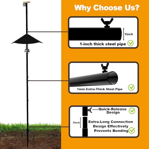 Smart Bird Feeder Pole with Metal Squirrel Baffle,92Inches Bird House Poles for Outdoors,1-Inch Dia Heavy-Duty Pole for Bird Feeder,Squirrel Proof Baffle with Stainless Steel Spring for Defense. by PirateAnt - Image 4