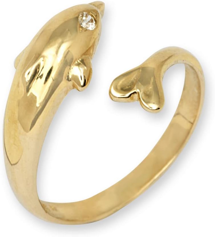 JewelryWeb Solid 10K Yellow or White Gold Adjustable Nautical Dolphin Toe Ring (10mm x 15mm)