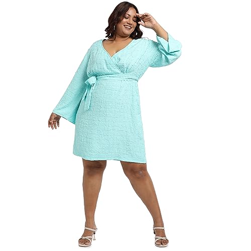 Image of Instafab Plus Women's Dress for Casual Wear | Short Sleeve | Plus-Size Fit | Polyester Fabric | V-Neck Dress Crafted with Comfort Fit for Everyday Wear