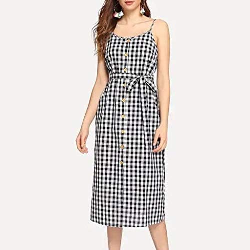 Swyss Damen Sommer Karo Kleid V-Ausschnitt Spaghetti Träger Button-Down  Casual A-Linie Kleid mit Gürtel - Mehrfarbig - Klein : Amazon.de: Bekleidung