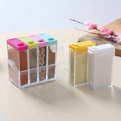 JLNGTHONG 6 Pcs Spice Jars, Empty Spice Containers with Tray, Rectangular Small Seasoning Bottles Supplement Pack for Salt, Herbs, Sugar, Pepper by JLNGTHONG - Used condition - US$10.59