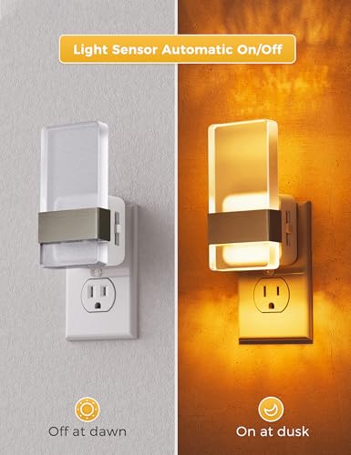 Image of L LOHAS LED Night Light, Amber Night Lights Plug into Wall, Dusk-to-Dawn | Decorative Night Light, 0-100LM Dimmable Nightlights, Wall Sconce-Style Acrylic Nitelight for Bathroom, Hallway,Gift