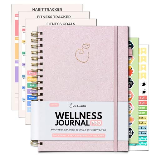 Life & Apples Wellness Planner Pro for Healthy Living - with Agenda, Food Journal, Gratitude, Fitness and Self-Care - Track Weight Loss Diet, Physical and Mental Health Goals - Undated, Rose Gold