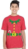 DIRTYRAGZ Elf Costume Shirts for Kids Boys & Girls - Matching Family Unisex Christmas Elves T-Shirt, Red, Youth M