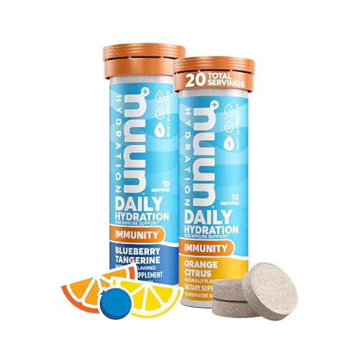 Nuun Hydration Immunity Electrolyte Tablets With 200mg Vitamin C, Blueberry Tangerine and Orange Citrus Flavors, 2 Pack (20 Servings)