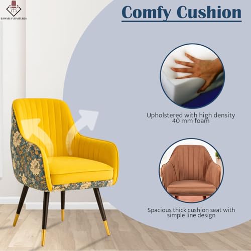 Image of Set of 2 Accent Chair for Living Room | Modern Armchair in Soft Velvet Fabric with Sturdy Legs | Premium Chair for Home Living Room Bedroom Restaurent | (Dual Fabric, Yellow)
