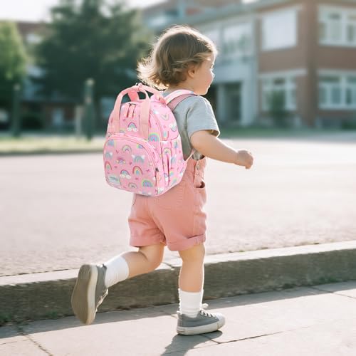 Image of Bluboon Toddler Backpack for Girls Boys 2-4 Cute 12 inch Preschool Kindergarten Backpacks Kids Daycare Bags School Travel (Pink-Rainbow Bow, Age 2-4 (12 inch H not Fit A4 Folder))