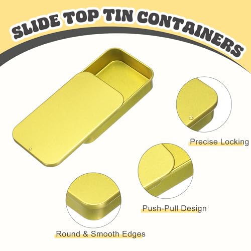 Image of uxcell 10Pcs Slide Top Tin Containers, Mini Metal Empty Tins Box with Sliding Lids, 3.1 inchx2 inchx0.6 inch Rectangular Storage Organizers for Lip Balm, Solid Perfume, Small Items, Light Gold