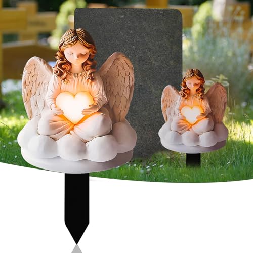 Silkwish Decoración para tumba 2D resistente a la intemperie – Placa decorativa para tumba con diseño de ángel de acrílico – cementerio decoración elegante para macetero y urna como regalo de bautizo