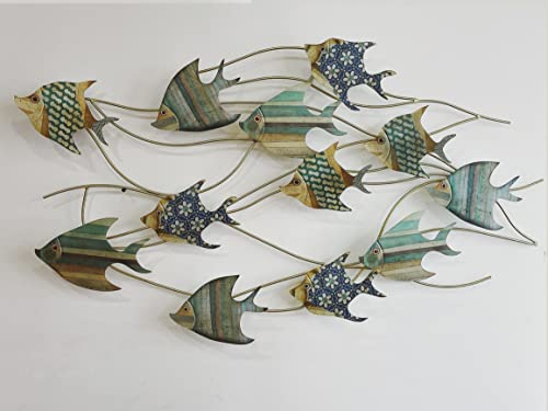 Kileli 3D School Of Fish Metal Wall Art Wall Sculptures, Made By Hand, Vintage Details Metal Wall Decor For Home Garden Bedroom,112X66Cm/44*25.9'' #TOP2