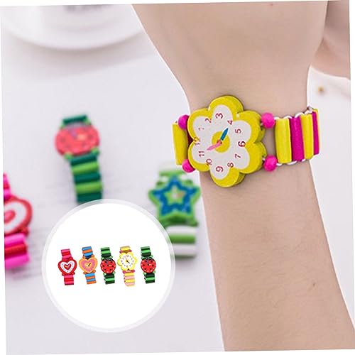 NOLITOY 5 Pcs Wooden Simulated Watch for Educational Playthings Cartoon Style Decorative Wooden Watches Parent Interactive Play Fun Learning Accessory Random Color4