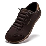 HOBIBEAR Leather Barefoot Shoes Lightweight Wide Toe Box Zero Drop Slip-on Shoes for Women(W-Dark Brown, Women 7)
