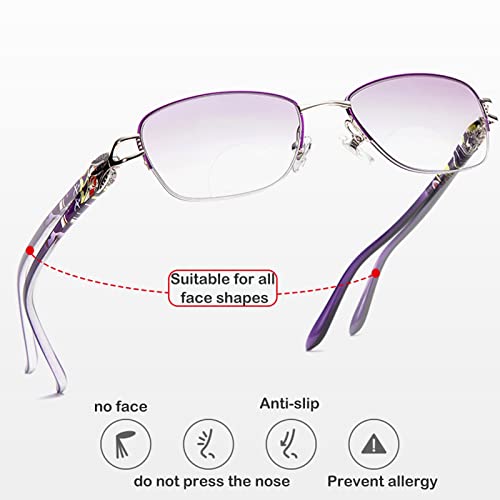 Modne damskie dwuogniskowe okulary do czytania, blokujące niebieskie światło, przyciemniane, półramkowe czytniki komputerowe z nadrukiem wzoru Ramka TR (rozmiar: 2,0 x)