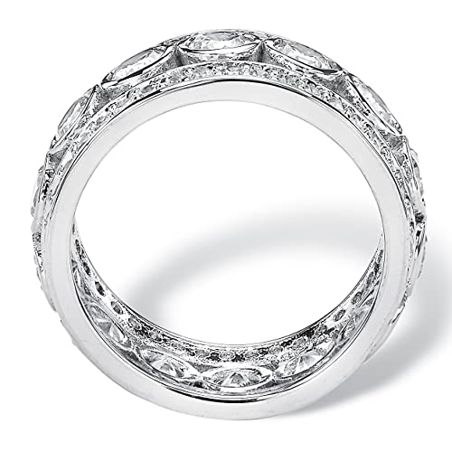 PalmBeach Platinum-plated Sterling Silver Round Cubic Zirconia Simulated Bezel Set Bridal Eternity Ring Sizes 5-92
