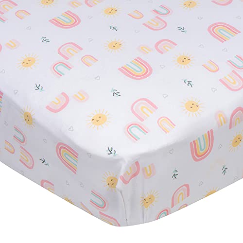 Image of Gerber Baby Boys Girls Neutral Newborn Infant Baby Toddler Nursery 100% Cotton Fitted Bedding Crib Sheet, Rainbows White, 28 inch x 52