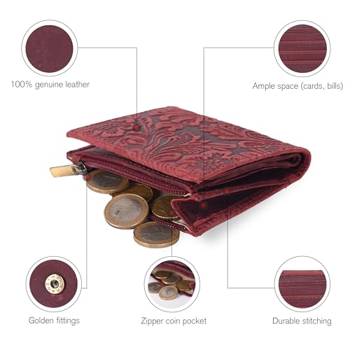 Image of Oak Leathers Wallet For Women Full Grain Leather - Small RFID Coin Purse Credit Card & ID Holder for Ladies,Bifold Wallets for Teenager | Small