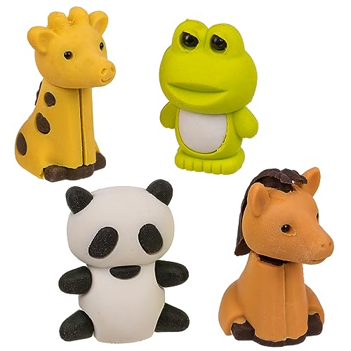 Puzzle Radierer Set - 4 Tier Radiergummis zum radieren & puzzeln - Frosch Giraffe, Pandabär & Pferd - 3-4 cm groÃƒÂŸ