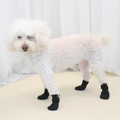 Image of HDKUW Cat Anti-Scratch Shoes, Pet Deterrent Boots for Small Dogs, Grooming Accessories Nail Gloves, Adjustable Claw Cover for Bathing Shaving Treatment Checking Black XL