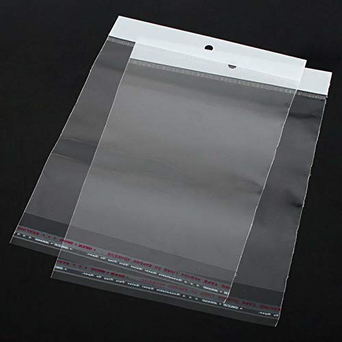 200 x Clear Adhesive (15cm x 14cm Usable Space) Peel and Seal Bags with Hanging Hole for Jewellery Crafts Packaging