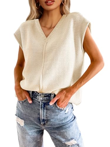 Image of Saodimallsu Women's V Neck Cap Sleeve Lightweight Knit Sweater Top