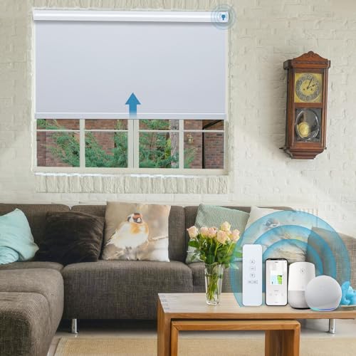 JaeJaes Persianas enrollables motorizadas, opacas, inteligentes, con control remoto eléctrico, compatible con Alexa, gris, 55.9 cm de ancho x 182.9 cm de alto