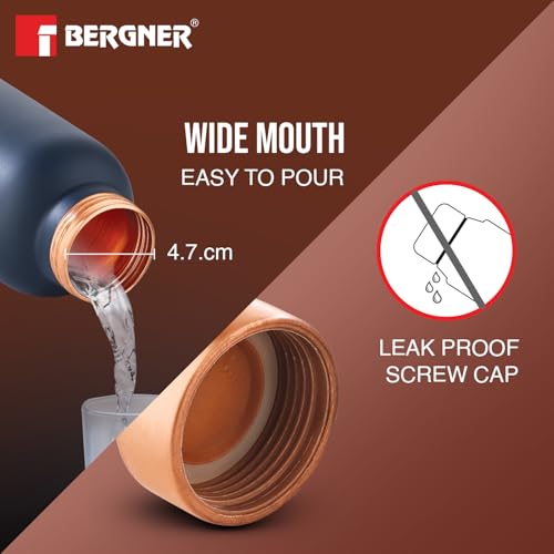 Image of BERGNER Walking Copper Water Bottle 950ml, Pure Copper, BPA Free, Non-Toxic, Leak Resistant, Pure Tamba Provides Health Benefits, Office Bottle, Hiking Trekking Bottle, Boosts Immunity - Navy Blue