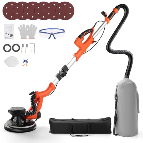 Trockenbauschleifer 1760W mit LED-Licht, Ø215mm Deckenschleifer mit Automatischem Staubsammelsystem, 800–1800 U/min, 5-Gang Wandschleifer mit Vakuumsystem, Abnehmbarer Kante & 360° Schwenkkopf