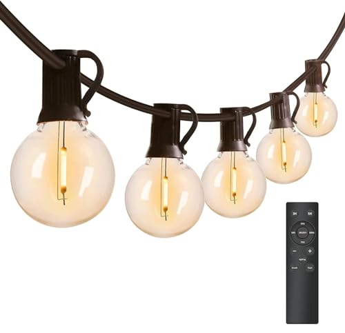 Festoen Lights Outdoor Dimbaar, Bomcosy G40 50Ft Outdoor String Lights Netvoeding met Afstandsbediening, Helderheidsaanpassing, String Lights Warm Wit Waterdicht voor Tuinterras Patio Buiten