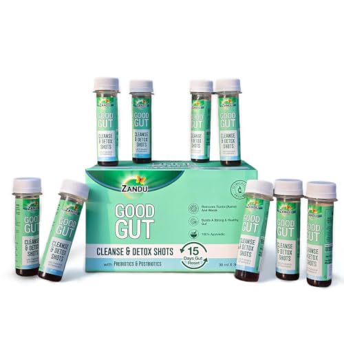 Image of Zandu Good Gut Cleanse & Detox Shots​ | 15 Day Gut Detox | Clinically Proven | With Prebiotics & Postbiotics, ​(30ml X 30 Shots), 900ml