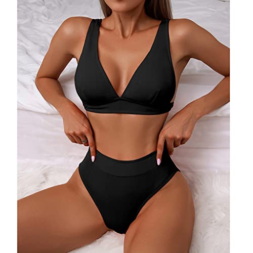 Bikini à côtes CLSDRZC maillot de bain taille haute pour vos vacances