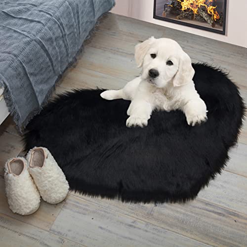 YRXRUS Heart Rug, Black Heart Shaped Rug, Fluffy Faux Fur Rugs, Shag Mats for Bedroom Living Room, Love Coquette Room Decor 2x3 Ft