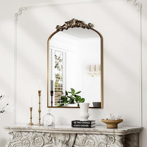 Traditional Vintage Gold Mirror, Antique Arched Mirror, Bronze De...