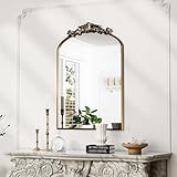 ZMYCZ Traditional Vintage Gold Mirror, Antique Arched Mirror, Bronze Decor Wall Mirrors, Large Baroque Mirror with Aluminum Frame, Ornate Mirrors for Bathroom, Living Room, Fireplace (30'x22')