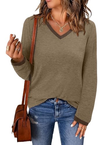 ONLYSHE Women's Casual Striped Long Sleeve Tops Crew Neck Knit Basic Loose Fit T Shirts Fall Fashion Tunic Outfits