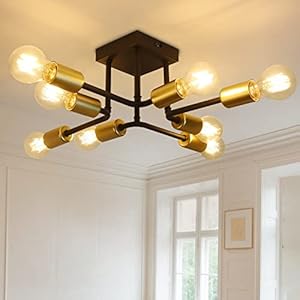 CBJKTX Plafondlamp Zwart Plafondlamp Vintage Woonkamer Lamp E27 Industriële 8 Bollen Slaapkamer Lamp Retro voor…