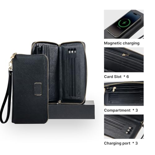 RFID Blocking Wallet for Women, Slim Wallet for Women with Wireless Charging & Built-in Power Bank,Travel Wallet – A Brilliant Gift Choice, Vegan Leather Clutch Wallet with Zip, Hand Strap4