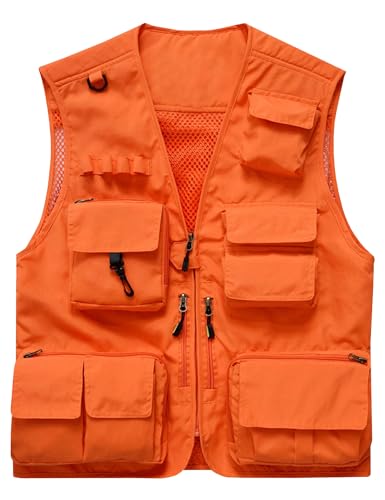Flygo Men's Casual Lightweight Outdoor Fishing Work Safari Travel Photo Cargo Vest Jacket Multi Pockets