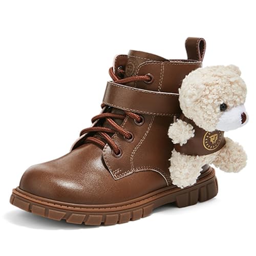 Toddler Boots Girls Boys Warm Winter Waterproof Lace-up Side Zipper Bear Ankle Boots