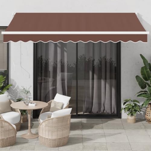 Auvent rétractable manuel marron 350x250cm avec manivelle réglable - 2