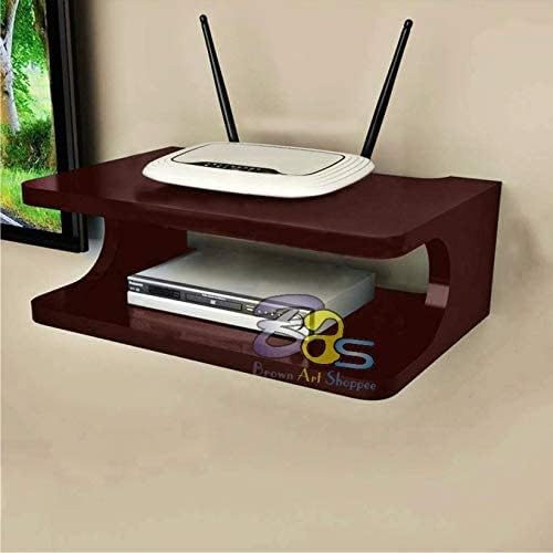 Image of DIME Art Shoppe Wooden Wall Mounted Shelf Set Top Box| Setup Box Stand for Home | Wall Mount Stylish WiFi Router Holder TV Cabinet (Brown)