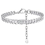 Cuban Link Ankle Bracelets for Women Waterproof Anklet Birthstone Anklet Foot Jewelry Stainless Steel Silver Anklet Adjustable Anklet Feet Chain Cubic Zirconia Anklet