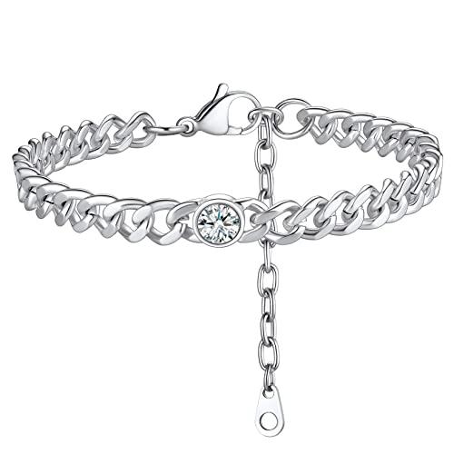 ChainsHouse Women Anklets Ankle Bracelets, Stainless Steel Cuban Link Anklet Feet Jewellry Men Chain for Summer Beach, Silver/Gold Plated/Black