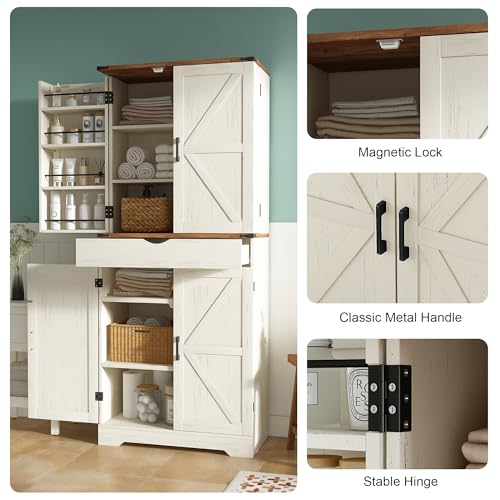 72'' Tall Kitchen Storage Cabinet with 8 Shelves, 2 Cabinets, and 1 Drawer - Versatile Freestanding Cupboard for Home Use, White
