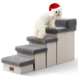 Dog stair for small dogs with storage foldable pet step with soft cover older cat ramp for chair couch sofa lightweight durable comfort 397x13x212 inch 5 tiers grey  urban country home decor