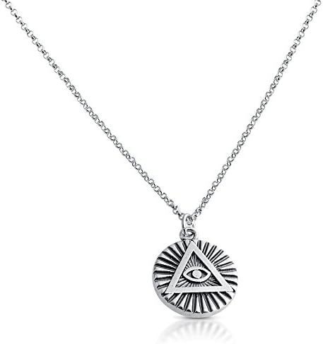 AZAGGI 925 Sterling Silver Illuminati All Seeing Eye of Providence Circle Pendant Necklace Holiday Gift Jewelry Gift