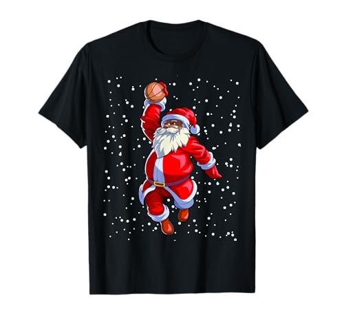 Black Santa Basketball Afro Christmas T-Shirt