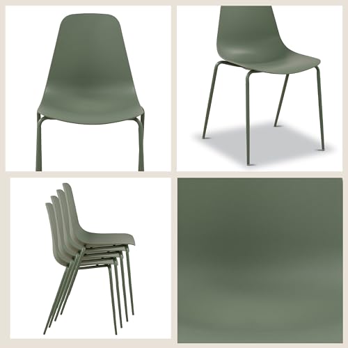 Image of Poly & BARK Isla Stackable Dining Chairs Set of 4 - Mid Century Modern Plastic Dining Chair with Metal Legs - Kitchen & Dining Room Chairs - Dining Table Chairs Set - Indoor /Outdoor - Pistachio Green