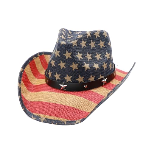 Image of Mens Straw Cowboy Hat Unisex Western Beach Sun Hat for Men Women Wide Brim Fedora Hat Cowgirl Hats Summer Panama Hat